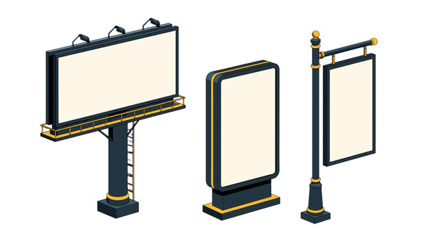 Set of blank outdoor advertising signs with billboard and lightbox