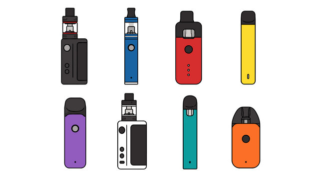 Collection of colorful vape devices in varied designs