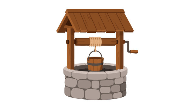 Stone water well with wooden roof and hand crank