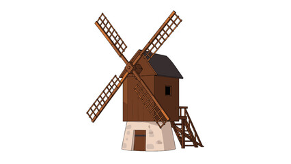 Fototapeta premium Traditional wooden windmill with a stone base and lattice sails