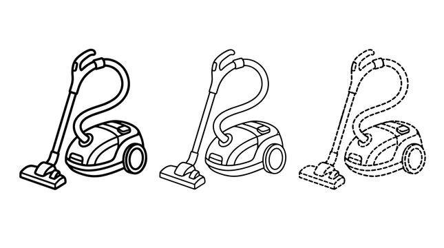 Black outline vacuum cleaner tracing worksheet educational game for kids