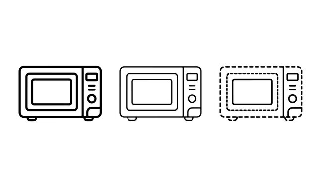 Three microwave ovens outline icons set on isolated background