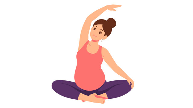 Pregnant woman practicing a seated yoga side stretch