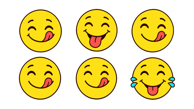 Set of playful emoji faces with tongues out