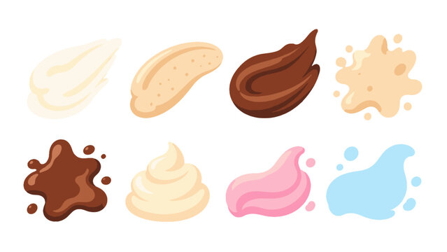 Set of colorful cream and chocolate sauce swatches