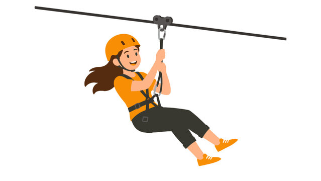 Woman ziplining in a safety harness and helmet