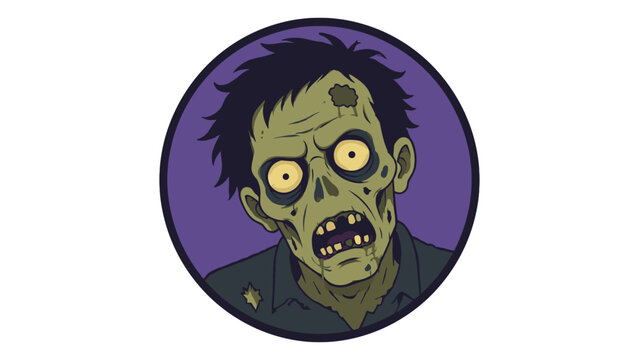Cartoon zombie portrait in a purple circular badge