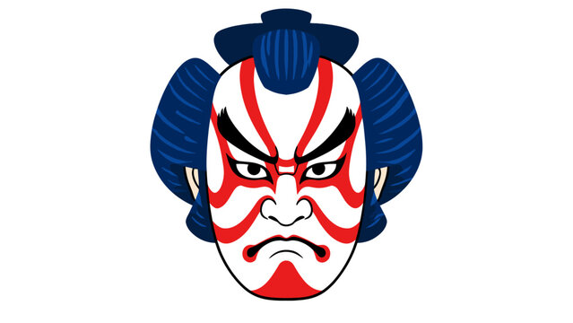 Traditional Japanese kabuki mask with red and white makeup