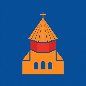 Armenian church with conical dome flat vector icon