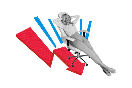 Composite photo collage of silly old woman sit char arrow decline bankruptcy economy crisis recession isolated on painted background