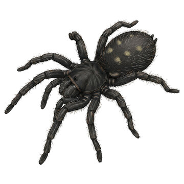 Detailed illustration of a large black tarantula spider isolated on transparent background