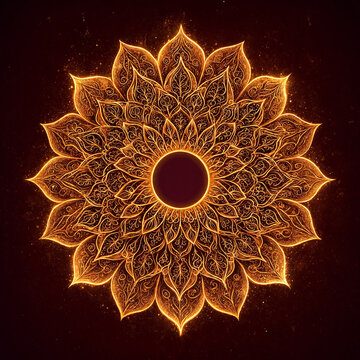 Intricate golden mandala lotus flower design with glowing intricate patterns