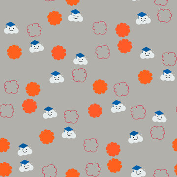 Graduation clouds and abstract shapes seamless pattern