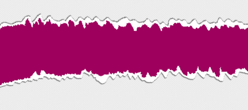 Abstract magenta tron paper texture with ripped edges isolated on a clean white background for creative design