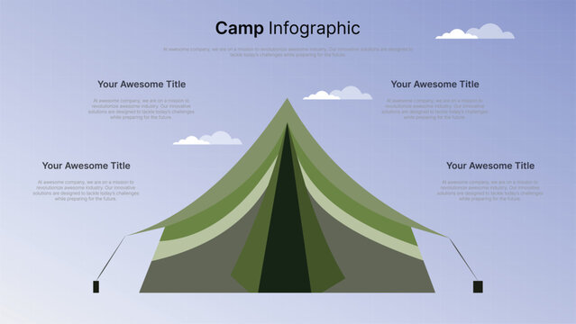 Camp infographic template with tent illustration