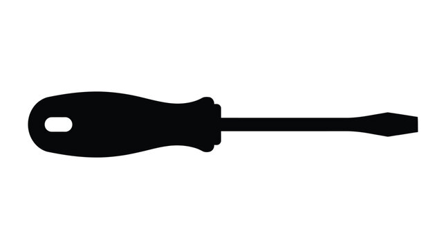 Black silhouette of a flathead screwdriver against a white background