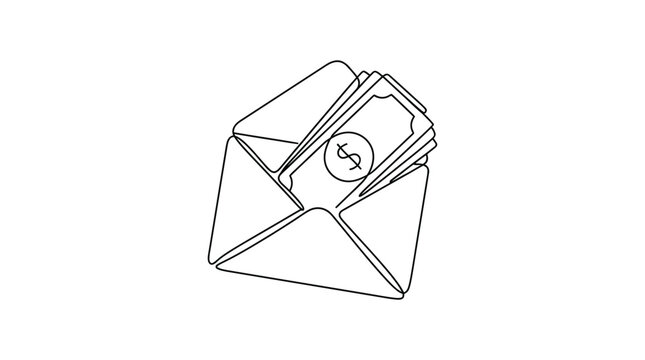 Open envelope with us dollar bills black line art silhouette