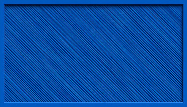 Modern minimalist royal blue embossed surface featuring a precise diagonal striped pattern within a clean rectangular frame, creating an elegant architectural texture and abstract background.