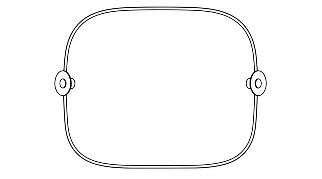 Monoline vector icon of car sunshade with rounded corners, double frame border and side suction cups with holes drawn with thin black lines in centered arrangement for windshield coverage