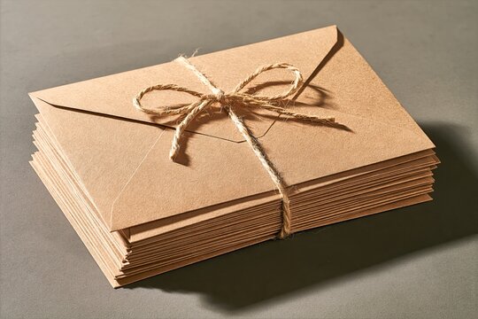 Stack of Kraft Envelopes Tied with Natural Twine