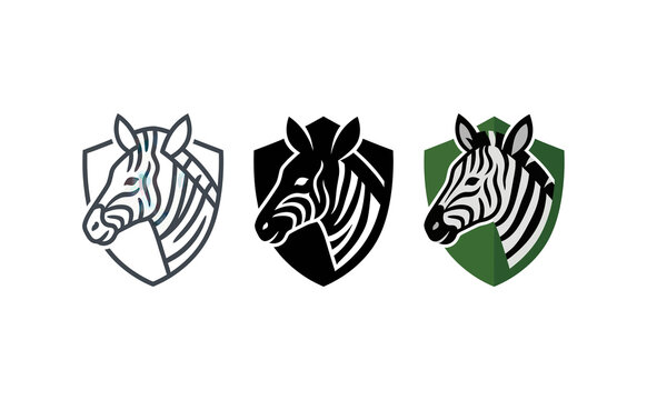 Zebra head shield graphic logos set with outline and solid styles