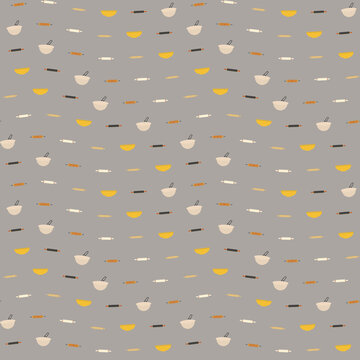 Seamless pattern of baking tools on grey background