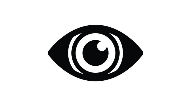 Modern minimalist black eye vector graphic illustration featuring simple geometric shapes on white background