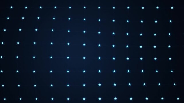 Holographic cyber star grid matrix with glowing blue points forming a futuristic digital pattern across a dark technological background