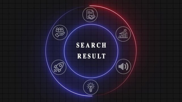 Modern circular searc logo with tech icons and glowing rings