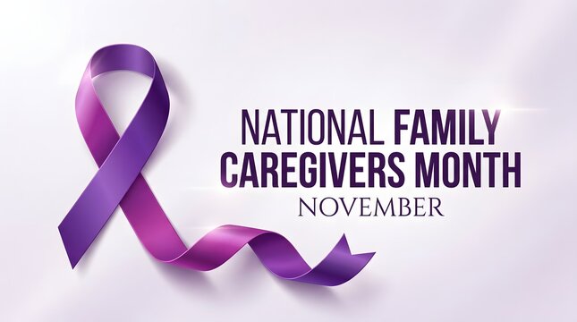 Purple awareness ribbon for national family caregivers month held in november