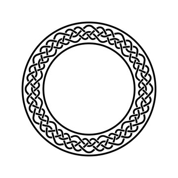 Celtic Knot Circular Frame with Interwoven Black Line Ornament, Traditional Round Border and Decorative Ring Design for Graphic and Emblem Projects