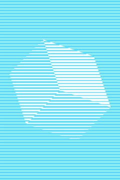 Abstract Cyan Geometric Shape with Horizontal Stripes, Three Dimensional Optical Illusion Poster, Modern Minimalist Line Art and Contemporary Graphic Design