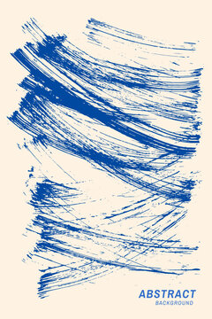 Blue Abstract Brush Strokes on Beige Background, Dynamic Hand Painted Grunge Texture with Layered Sweeping Lines, Artistic Expressionist Poster for Modern Creative Design.
