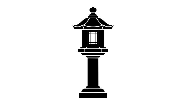 Black silhouette of a traditional Japanese lantern on a pedestal
