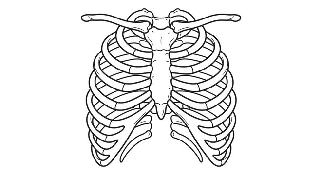Human ribcage anatomy illustration black and white line drawing silhouette