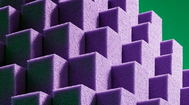 Purple cubes stack upwards against vibrant green backdrop symbolizing growth, strategy, and innovative business concepts perfectly