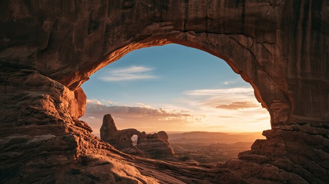 Framed landscape reveals expansive desert vista, embodying opportunity, perspective, and tranquil beauty, concept for freedom