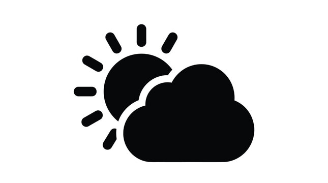 Minimalist sun and cloud weather symbol silhouette vector graphic design element for interface UI