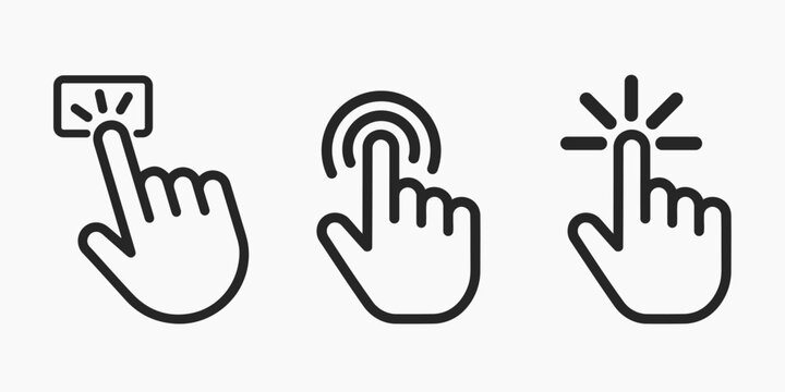 Three finger tap interaction icons depict pressing holding and releasing actions in black line style