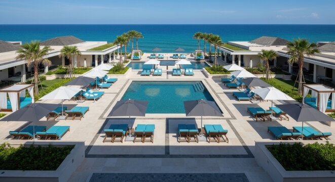 Luxury Resort Paradise Infinity Pool Cabanas Palm Trees Ocean View
