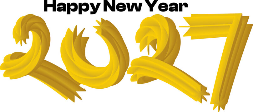 Happy New Year 2027 gold 3D brush stroke typography vector illustration isolated on white background