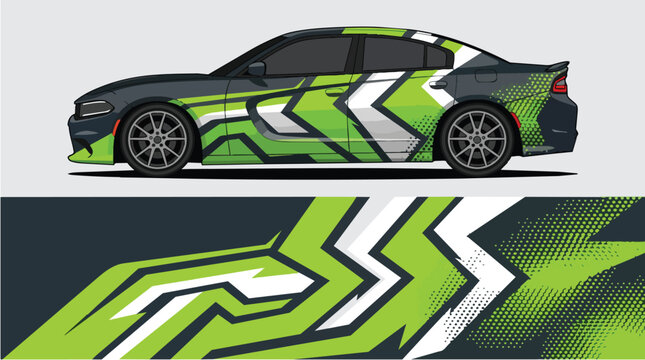 Car Wrap Design with Dynamic Green and White Zigzag Decal