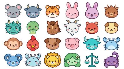 Fototapeta premium Cute animal zodiac icons collection
