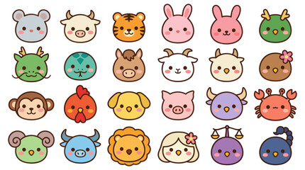 Fototapeta premium Cute animal zodiac icons collection