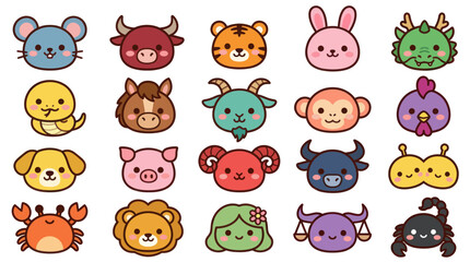 Fototapeta premium Cute animal zodiac icons collection