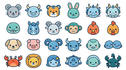 Fototapeta premium Cute animal zodiac icons collection