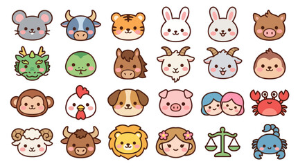 Fototapeta premium Cute animal zodiac icons collection