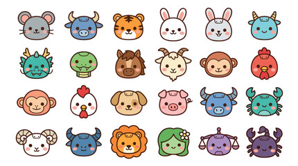 Fototapeta premium Cute animal zodiac icons collection