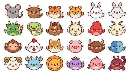 Obraz premium Cute animal zodiac icons collection