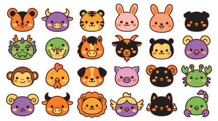 Fototapeta premium Cute animal zodiac icons collection